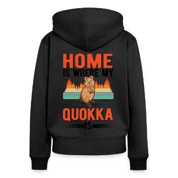 Zuhause ist wo mein Quokka ist - Frauen Premium Bio Zip Hoodie - Schwarz - Hinten - Julia (174cm)