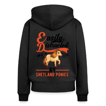 Easily distracted by Shetland Ponies Shetty - Frauen Premium Bio Zip Hoodie - Schwarz - Hinten - Julia (174cm)
