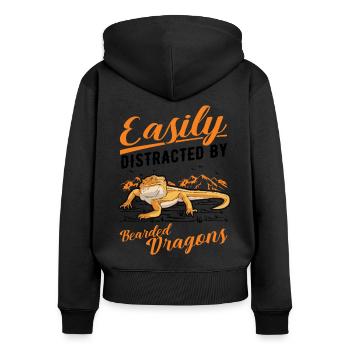 Facilement distrait par Bearded Dragons Bartagame - Sweat à capuche zippé Premium bio Femme - noir - Dos - Julia (174cm)