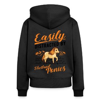 Easily distracted by Shetland Ponies Shetty - Frauen Premium Bio Zip Hoodie - Schwarz - Hinten - Julia (174cm)