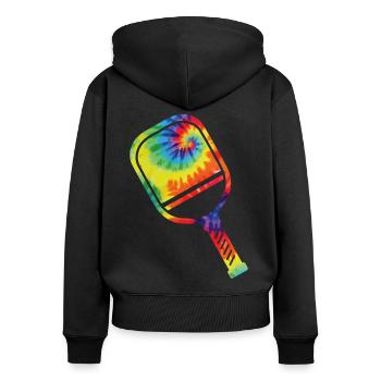 Pickleball Paddle Tie Dye Retro - Sweat à capuche zippé Premium bio Femme - noir - Dos - Julia (174cm)