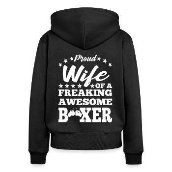 Fière épouse d’un boxeur génial idée amusante - Sweat à capuche zippé Premium bio Femme - noir - Dos - Julia (174cm)