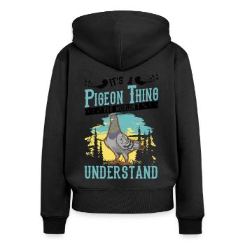 C’est un truc de pigeon pigeon fancier ville pigeon pigeon - Sweat à capuche zippé Premium bio Femme - noir - Dos - Julia (174cm)
