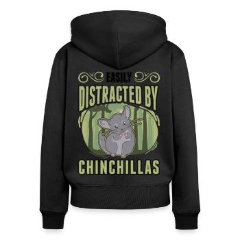 Easily distracted by Chinchillas - Frauen Premium Bio Zip Hoodie - Schwarz - Hinten - Julia (174cm)