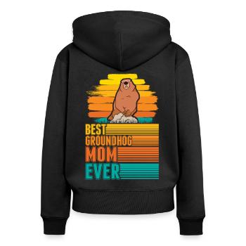 Murmeltier Mama Groundhog Mom Woodchuck - Frauen Premium Bio Zip Hoodie - Schwarz - Hinten - Julia (174cm)