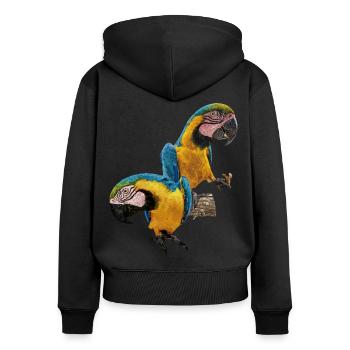 The blue and yellow macaw - Women's Premium Organic Zip Hoodie - black - Back - Julia (174cm)