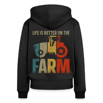 Farming Farmer Vintage Tractor - Frauen Premium Bio Zip Hoodie - Schwarz - Hinten - Julia (174cm)