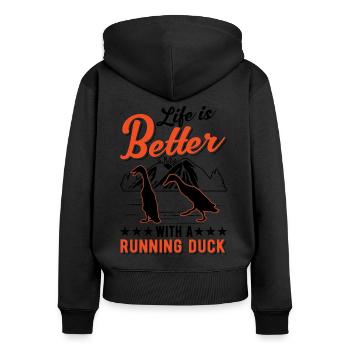 La vie est meilleure avec un Running Duck Laufente - Sweat à capuche zippé Premium bio Femme - noir - Dos - Julia (174cm)
