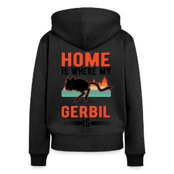 Home is where my Gerbil is Rennratte Rennmaus - Frauen Premium Bio Zip Hoodie - Schwarz - Hinten - Julia (174cm)