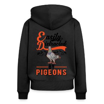 Facilement distrait par Pigeons Pigeon Pigeon Fancier - Sweat à capuche zippé Premium bio Femme - noir - Dos - Julia (174cm)