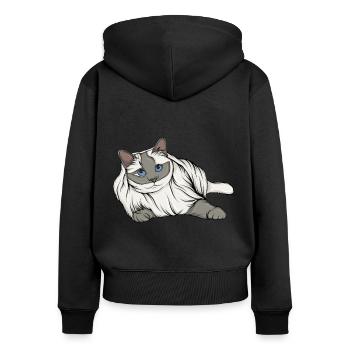 Dame aux chats - Sweat à capuche zippé Premium bio Femme - noir - Dos - Julia (174cm)