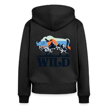 Wild Bison Wildnis Natur Berge retro - Frauen Premium Bio Zip Hoodie - Schwarz - Hinten - Julia (174cm)