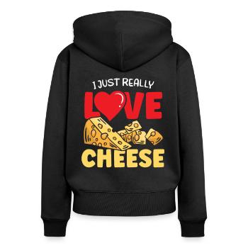 Ich Liebe Käse Einfach Sehr Süß Liebhaber Sprüche - Frauen Premium Bio Zip Hoodie - Schwarz - Hinten - Julia (174cm)