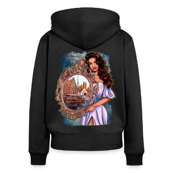 Wismar Illustration Woman with Mirror - Women's Premium Organic Zip Hoodie - black - Back - Julia (174cm)