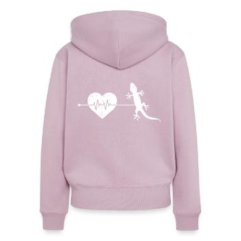 Eidechse Herzschlag - Frauen Premium Bio Zip Hoodie - Altrosa - Hinten - Julia (174cm)