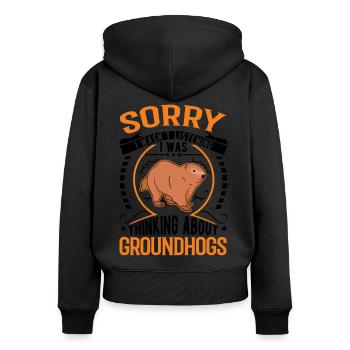 Murmeltier Groundhog Day Waldmurmeltier - Frauen Premium Bio Zip Hoodie - Schwarz - Hinten - Julia (174cm)