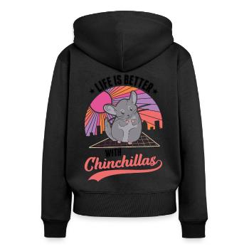 Das Leben ist besser mit Chinchillas - Frauen Premium Bio Zip Hoodie - Schwarz - Hinten - Julia (174cm)