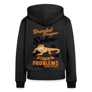Dragon barbu Cadeau Dragon Barbu Pogona - Sweat à capuche zippé Premium bio Femme - noir - Dos - Julia (174cm)