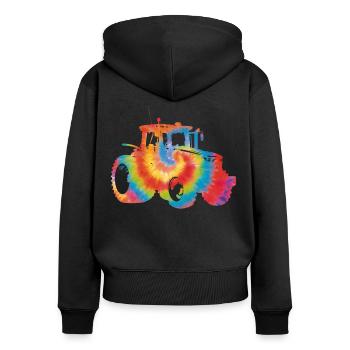 Agriculteur Tie Dye 80s 90s - Sweat à capuche zippé Premium bio Femme - noir - Dos - Julia (174cm)