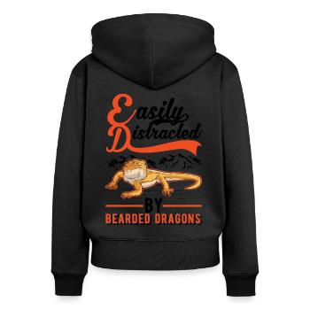 Facilement distrait par Bearded Dragons Bartagame - Sweat à capuche zippé Premium bio Femme - noir - Dos - Julia (174cm)