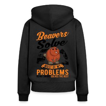 Biber Geschenk Biberdamm - Frauen Premium Bio Zip Hoodie - Schwarz - Hinten - Julia (174cm)