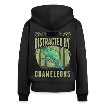 Facilement distrait par les caméléons caméléon - Sweat à capuche zippé Premium bio Femme - noir - Dos - Julia (174cm)