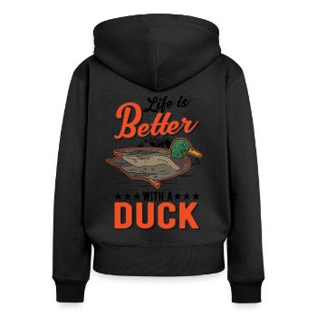 Das Leben ist besser mit Enten - Frauen Premium Bio Zip Hoodie - Schwarz - Hinten - Julia (174cm)