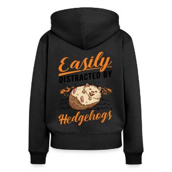 Facilement distrait par les hérissons Igel - Sweat à capuche zippé Premium bio Femme - noir - Dos - Julia (174cm)