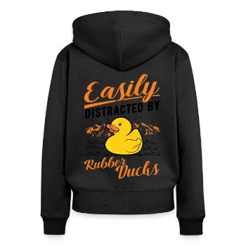 Facilement distrait par Rubber Ducks Rubber Duck - Sweat à capuche zippé Premium bio Femme - noir - Dos - Julia (174cm)