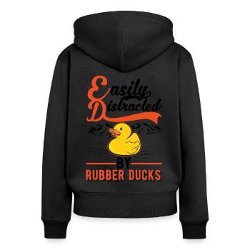 Facilement distrait par Rubber Ducks Rubber Duck - Sweat à capuche zippé Premium bio Femme - noir - Dos - Julia (174cm)