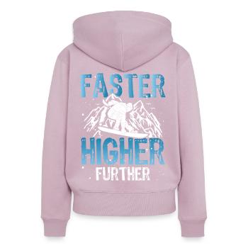 Snowboarding Faster Higher Further Snowboarder - Women's Premium Organic Zip Hoodie - dusky pink - Back - Julia (174cm)