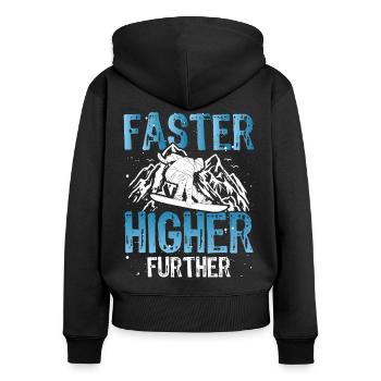 Snowboarder plus vite plus haut snowboarder plus haut - Sweat à capuche zippé Premium bio Femme - noir - Dos - Julia (174cm)