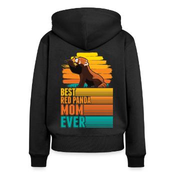 Roter Panda Mama Red Panda Mom - Frauen Premium Bio Zip Hoodie - Schwarz - Hinten - Julia (174cm)