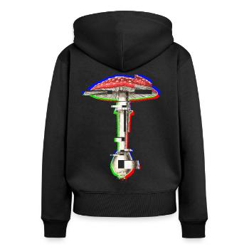 Amanita Muscaria Glitch Art Champignon - Sweat à capuche zippé Premium bio Femme - noir - Dos - Julia (174cm)
