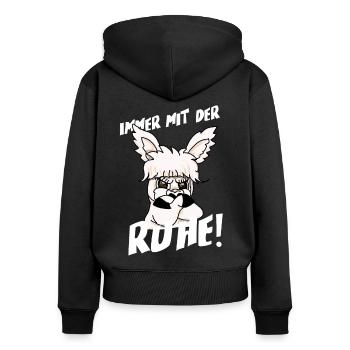 Lustiges Alpakamotiv mit Spruch immer mit der Ruhe - Frauen Premium Bio Zip Hoodie - Schwarz - Hinten - Julia (174cm)