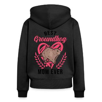 Murmeltier Mama Groundhog Mom Woodchuck - Frauen Premium Bio Zip Hoodie - Schwarz - Hinten - Julia (174cm)