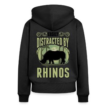 Easily distracted by Rhinos Rhino - Women's Premium Organic Zip Hoodie - black - Back - Julia (174cm)
