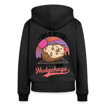 La vie est meilleure avec un hérisson - Sweat à capuche zippé Premium bio Femme - noir - Dos - Julia (174cm)