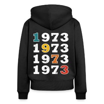 50. Geburtstag Jahrgang 1973 Retro Vintage Style - Frauen Premium Bio Zip Hoodie - Schwarz - Hinten - Julia (174cm)