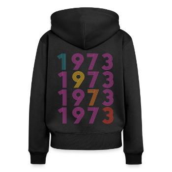 50. Geburtstag Jahrgang 1973 Retro Vintage Style - Frauen Premium Bio Zip Hoodie - Schwarz - Hinten - Julia (174cm)
