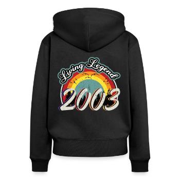 20e anniversaire Né en 2003 Légende vivante 2003 - Sweat à capuche zippé Premium bio Femme - noir - Dos - Julia (174cm)