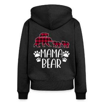 Mama Bear Drei Kinder - Frauen Premium Bio Zip Hoodie - Schwarz - Hinten - Julia (174cm)