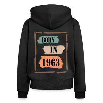 60e anniversaire né en 1963 né en 1963 - Sweat à capuche zippé Premium bio Femme - noir - Dos - Julia (174cm)