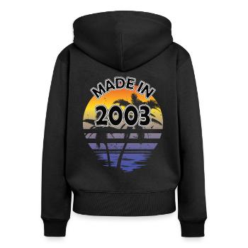 20e anniversaire Né en 2003 Fabriqué en 2003 - Sweat à capuche zippé Premium bio Femme - noir - Dos - Julia (174cm)
