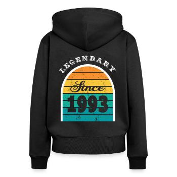 30e anniversaire né en 1993 Légendaire depuis 1993 - Sweat à capuche zippé Premium bio Femme - noir - Dos - Julia (174cm)