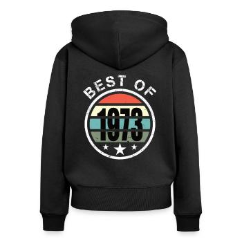 50e anniversaire né en 1973 Best of 1973 - Sweat à capuche zippé Premium bio Femme - noir - Dos - Julia (174cm)