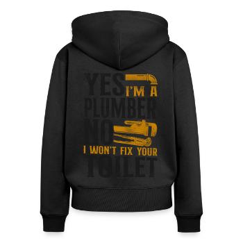 Plombier Plombier Vintage Oui je suis - Sweat à capuche zippé Premium bio Femme - noir - Dos - Julia (174cm)