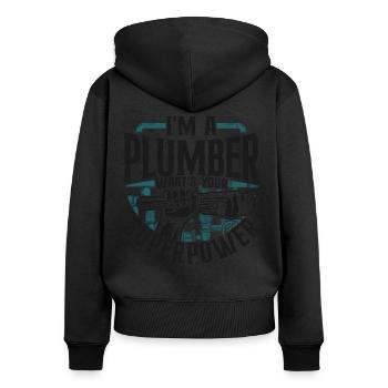 Plombier de plomberie vintage Je suis un - Sweat à capuche zippé Premium bio Femme - noir - Dos - Julia (174cm)