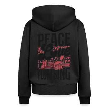 Plomberie plombier femme paix amour - Sweat à capuche zippé Premium bio Femme - noir - Dos - Julia (174cm)