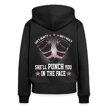 Women Boxing Gloves Shell Punch You In The Face - Frauen Premium Bio Zip Hoodie - Schwarz - Hinten - Julia (174cm)
